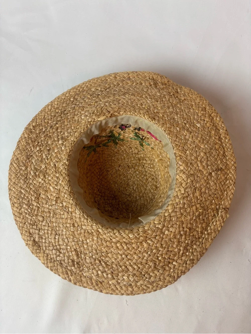 Woven Straw Raffia Sun Hat Beaded Monkey Embroidered Palm Trees Women’s Beach